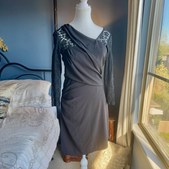 Alice & Olivia Black Ruched Long Sleeve Cocktail Dress - Picture 2 of 11